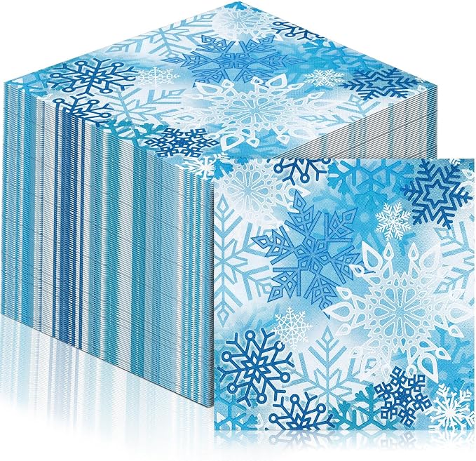 60 Pcs Winter Snowflake Cocktail Paper Napkins 6.5 x 6.5 Inches Disposable by Feifeiya