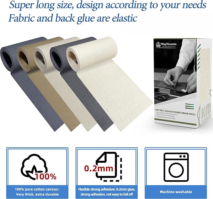 KING MOUNTAIN Canvas Iron on Patch, Waterproof 100% Cotton Fabric Repair Patch - Image 3