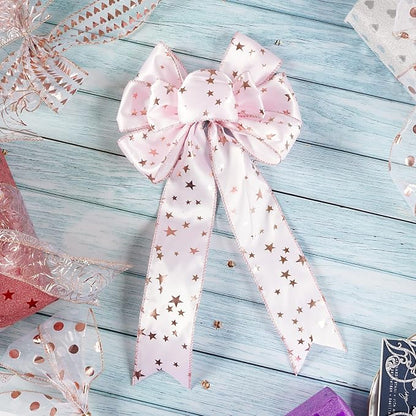 MEEDEE Rose Gold Star Satin Wired Ribbon - Image 4
