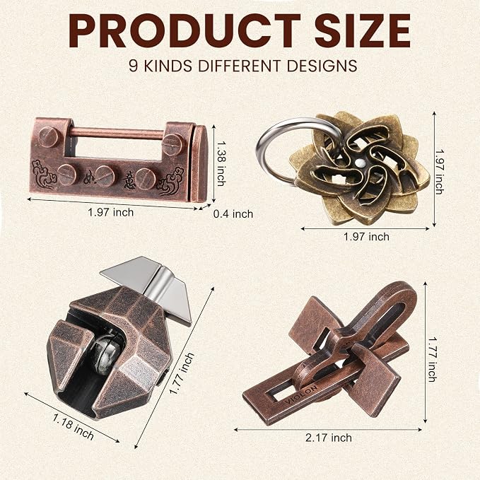 Wettarn 9 Pcs Metal Brain Teaser Puzzles Teaser 3D Steel Puzzle - Image 2