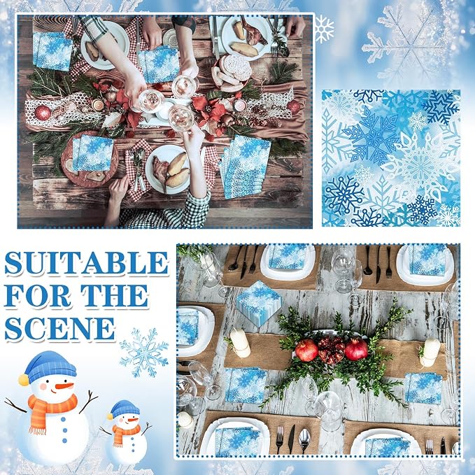 60 Pcs Winter Snowflake Cocktail Paper Napkins 6.5 x 6.5 Inches Disposable - Image 6