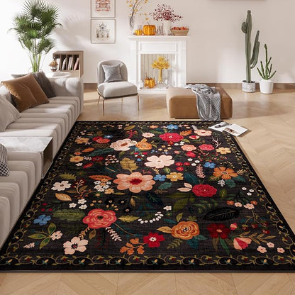 Rugcomf Area Rugs 9x12 Living Room Clearance Washable Boho Rug Non Slip Floral - Image 7