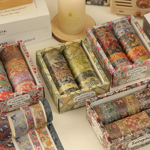 12 Rolls Kyoto Charm Washi Tape Set Japanese Arts Adhesive Tapes Geometric - Image 7