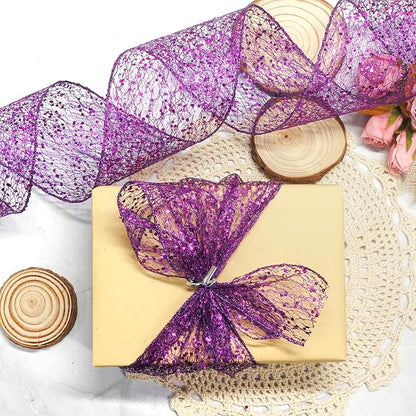 CT CRAFT LLC Sparkling Glitter Mesh Wired Ribbon 4" x 10 Yards Purple - Image 5