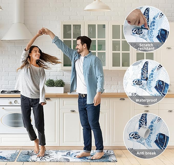 Coastal Beach Kitchen Floor Mat Rugs Nautical Decorative Coral Sea Turtle - Image 7