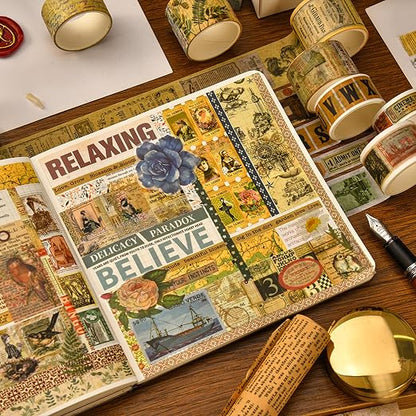36 Rolls Vintage Washi Tape Pack Retro Arts Adhesive Tapes Wide Chronicle - Image 6