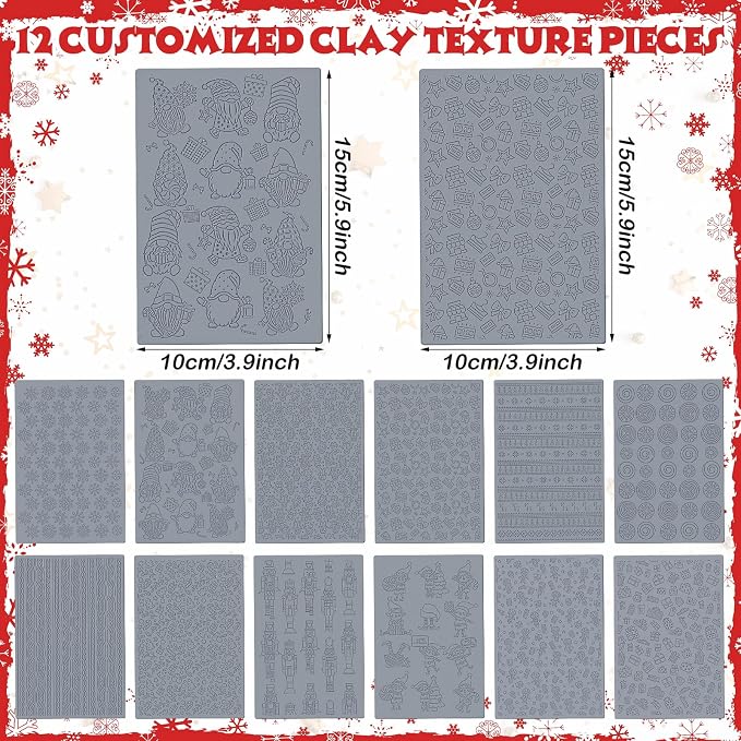12 Pcs Christmas Polymer Clay Texture Sheets - Image 2