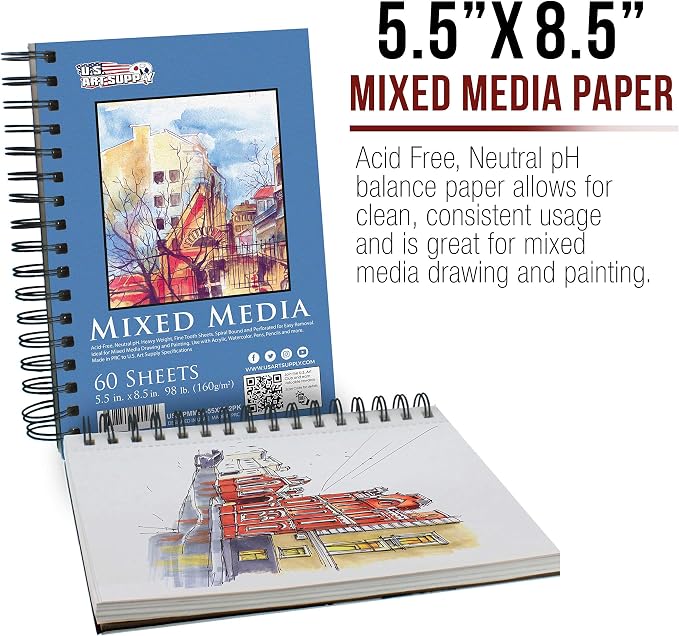 U.S. Art Supply 5.5"x8.5" Mixed Media Sketchbook, 2 Pack, 98 lb - Image 2