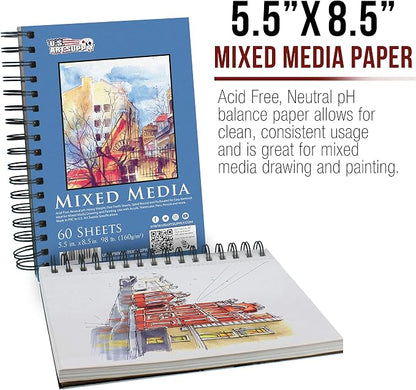 U.S. Art Supply 5.5"x8.5" Mixed Media Sketchbook, 2 Pack, 98 lb - Image 2