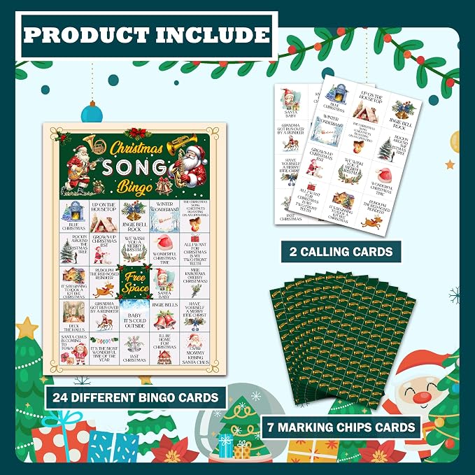 Christmas Bingo Games for 24 Players, Christmas Song Bingo Cards for Adults - Image 2