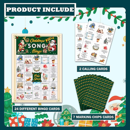 Christmas Bingo Games for 24 Players, Christmas Song Bingo Cards for Adults - Image 2