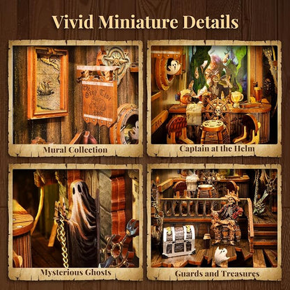 3D Wood Puzzle Book Nook Kit, Pirate Bookshelf Insert - Image 3