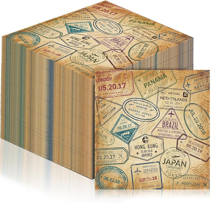 60 Pcs World Travel Cocktail Paper Napkins 6.5 x 6.5 Inches Disposable Paper by Feifeiya