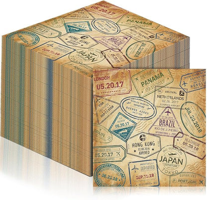 60 Pcs World Travel Cocktail Paper Napkins 6.5 x 6.5 Inches Disposable Paper by Feifeiya