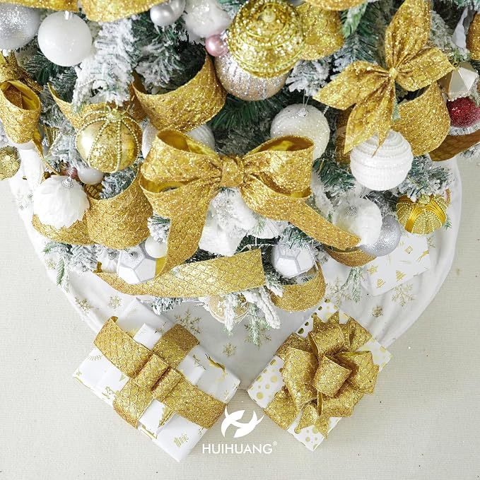 HUIHUANG Gold Glitter Wired Ribbon - Image 4