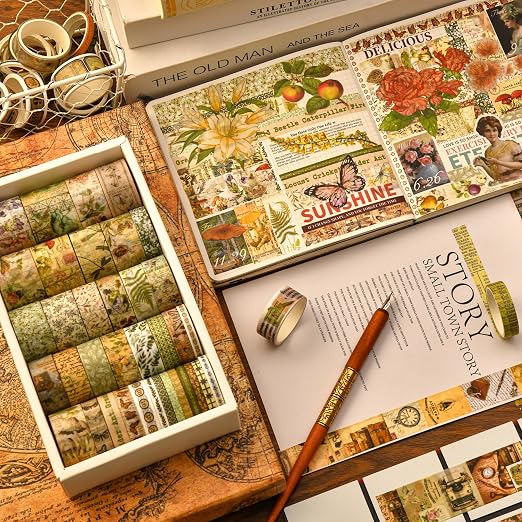 36 Rolls Vintage Washi Tape Pack Retro Arts Adhesive Tapes Wide Chronicle - Image 8