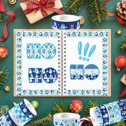 12 Pcs Christmas Washi Tape Blue Snowflake Print Masking Tape Frozen Pattern - Image 5