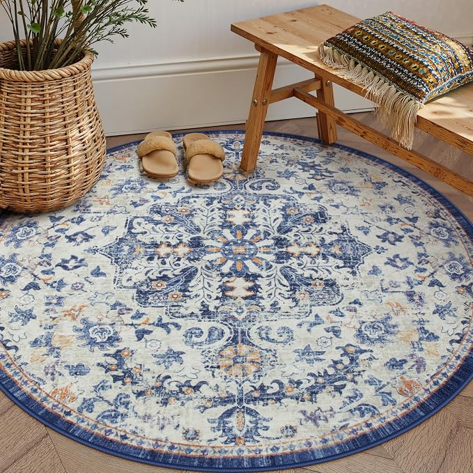 Lahome Round Rug 5'3"Ft, Large Washable Dining Room Round Area Rug Soft Kitchen by Lahome