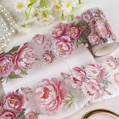 PET Tapes - Pink Flower Scrapbook Supplies, Transparent Floral Tapes by SitsinkArtCraftsTools