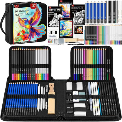 133 PCS Art Supplies Sketching Kit, Pro Drawing Pencils by Vigorfun