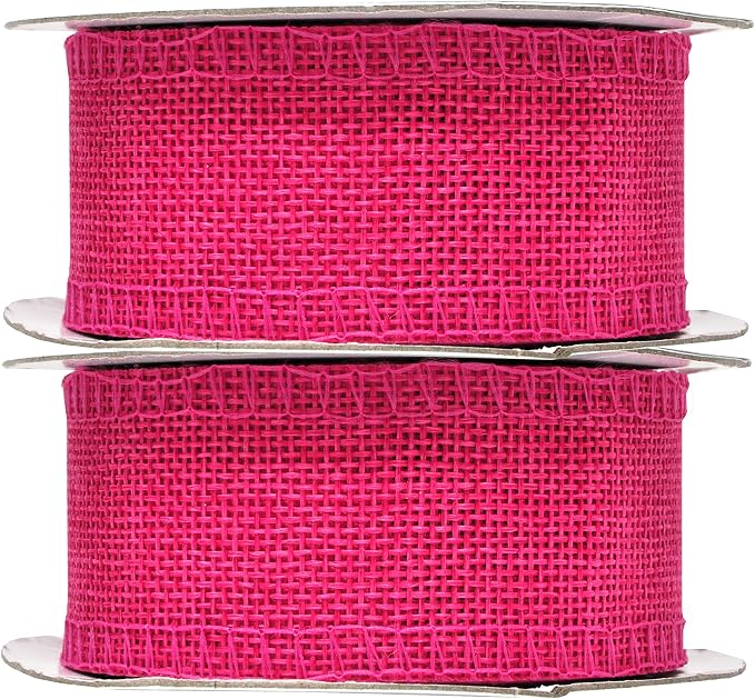 Mandala Crafts Hot Pink Burlap Ribbon 1.5 Inches Wide Jute Ribbons - Image 2