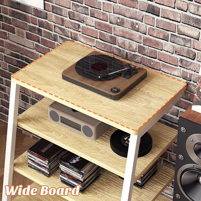 AV Media Stand with Outlets, Media Console with LED Lights, Stereo Racks and - Image 5