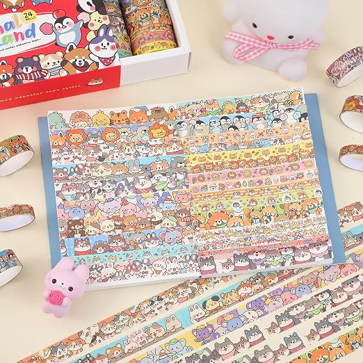 24 Rolls Colorful Cute Cartoon Animal Writable Washi Tape Set, Decorative Tapes - Image 5