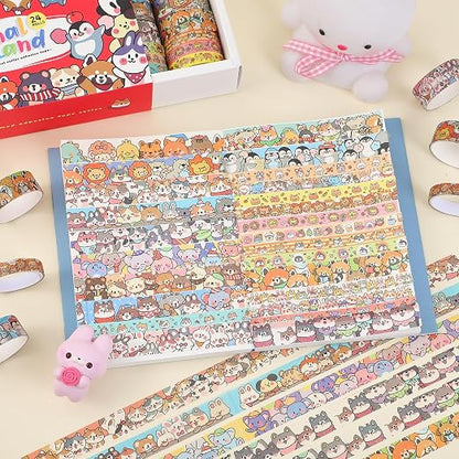 24 Rolls Colorful Cute Cartoon Animal Writable Washi Tape Set, Decorative Tapes - Image 5