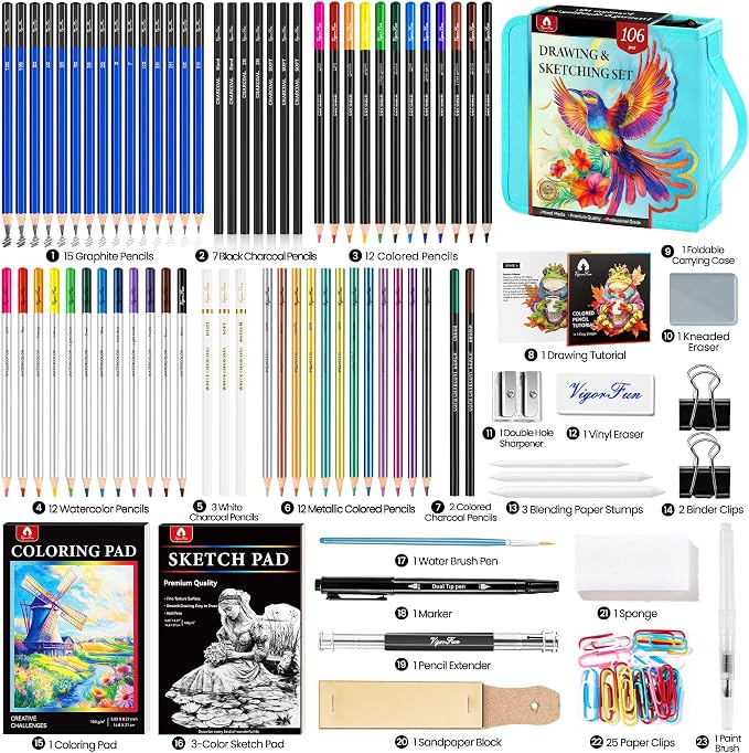 106 PCS Art Supplies Sketching Kit, Pro Drawing Pencils - Image 2
