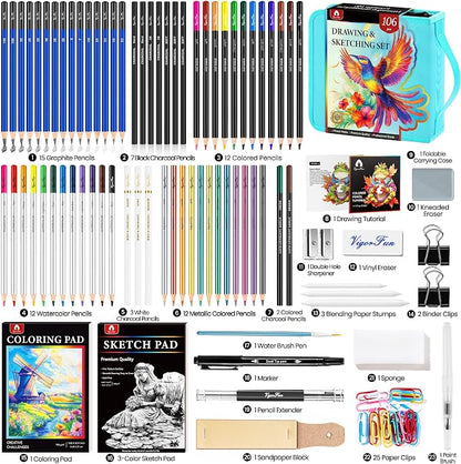 106 PCS Art Supplies Sketching Kit, Pro Drawing Pencils - Image 2