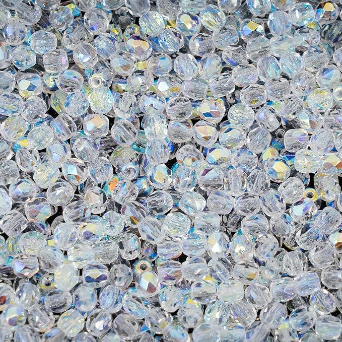 100pcs Faceted Fire Polished Pressed Czech Glass Beads 3mm, Crystal AB - Image 6
