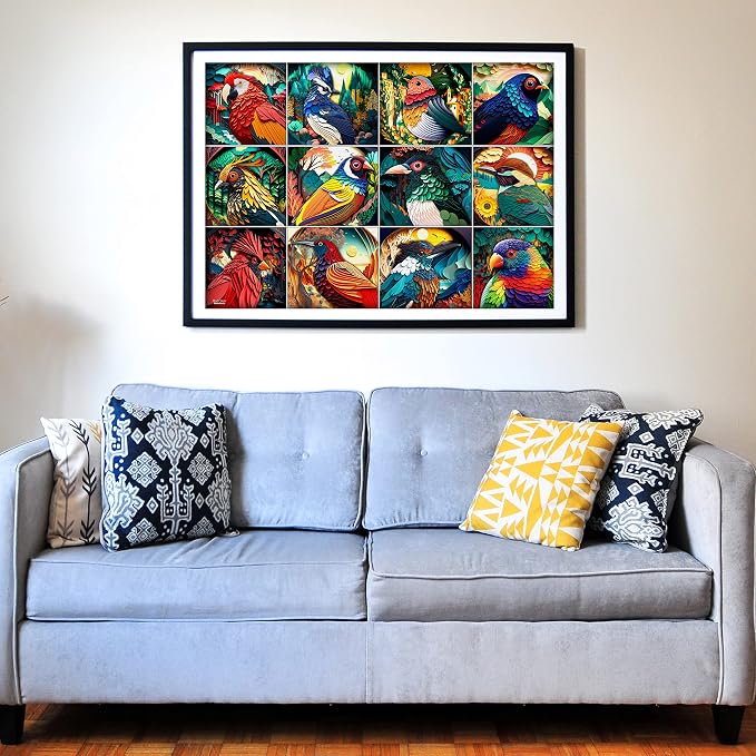 Think2Master Colorful Birds 1000 Pieces Jigsaw Puzzle. Paper Cut Craft Style. - Image 3