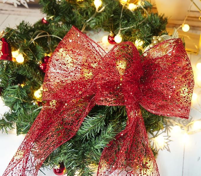 CT CRAFT LLC Sparkling Glitter Mesh Wired Ribbon 6" x 10 Yards Red - Image 6