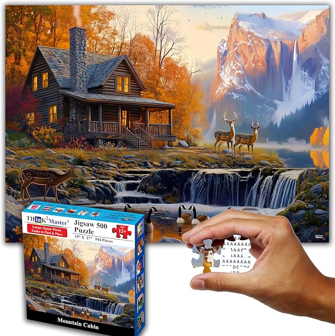 Think2Master Cabin by The Falls 500 Pieces Large Format Jigsaw Puzzle: Kids 12+ by Think2Master