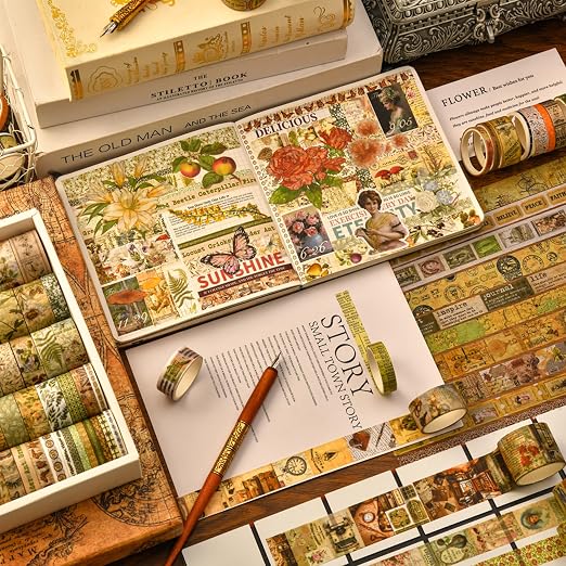 36 Rolls Vintage Washi Tape Pack Retro Arts Adhesive Tapes Wide Chronicle - Image 5