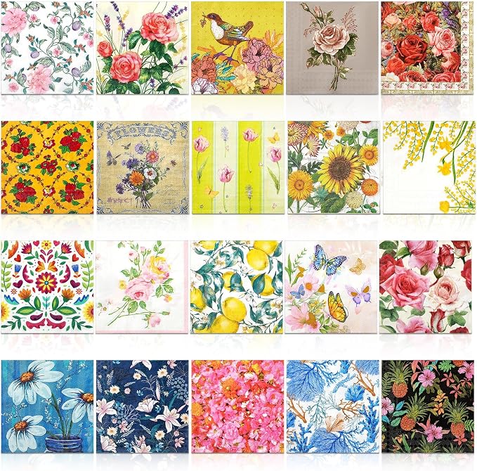 Crtiin 20 Pack Assorted Floral Napkins by Crtiin