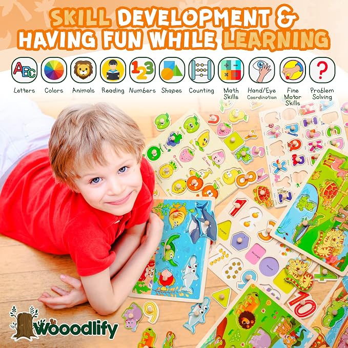 7 Pack Wooden Puzzles for Toddlers 2 3 4 5 Years Old - Image 3