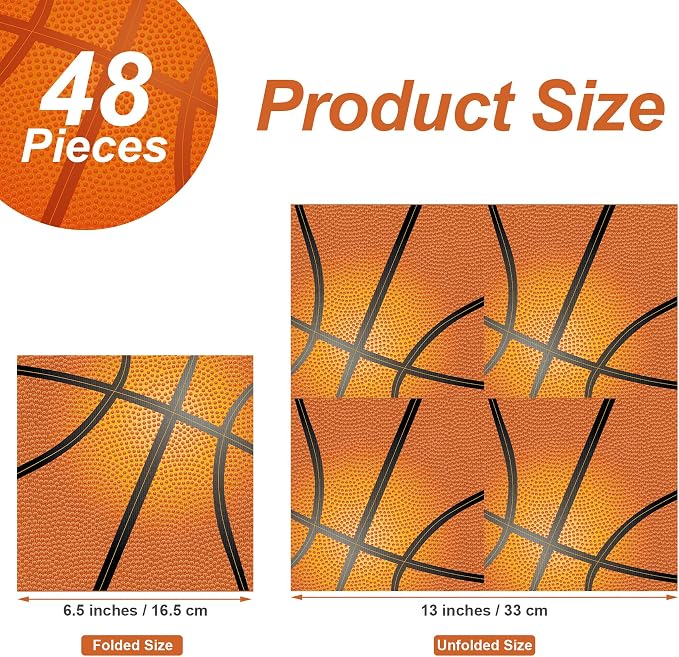 Aodaer 48 Pieces Basketball Napkins 13 x 13 Inches Basketball Paper Napkins - Image 2