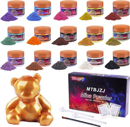 MTBJZJ Mica Powder for Resin, 15 Colors - 20g/Bottle of Epoxy Resin Color by MTBJZJ