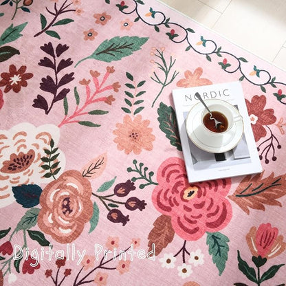 Rugcomf Round Rug 4ft Washable Circle Rug Non Slip Low Pile Boho Floral Small - Image 8