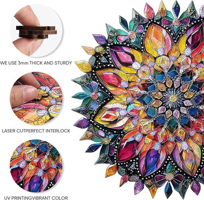 Puzzles for Adults Diamond Mandala Wooden Puzzles, 200 Pieces Unique Shaped - Image 4