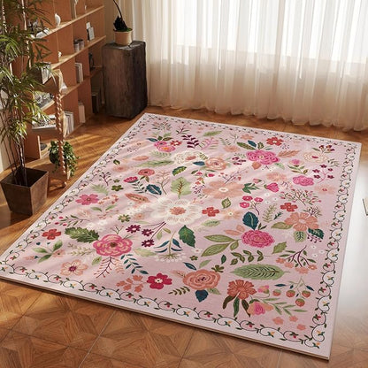 Rugcomf Area Rug 4x6 Rug Washable Boho Rugs Non Slip Low Pile Floral Small by Rugcomf