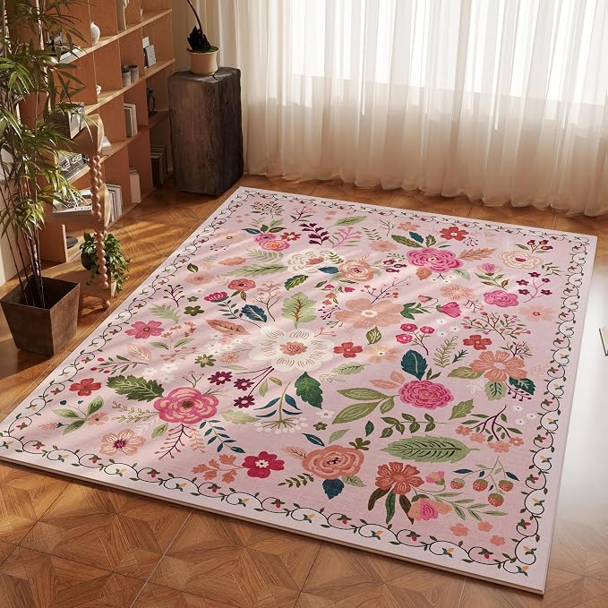 Rugcomf Bedroom Rug 3x5 Rug Washable Area Rug Non Slip Low Pile Boho Floral - Image 6