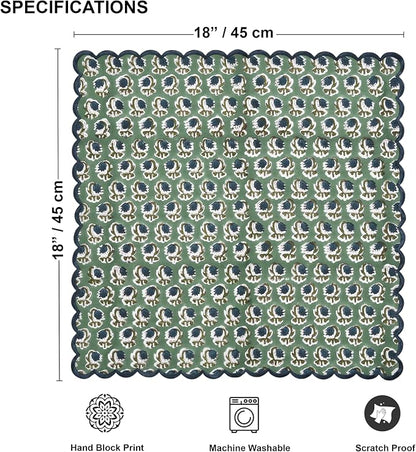 Ridhi Basil GreenHand Block Print Napkins 18" x 18" Set of 4 Reusable Cotton - Image 3