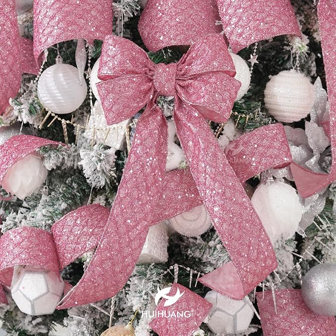 HUIHUANG Pink Glitter Wired Ribbon - Image 5