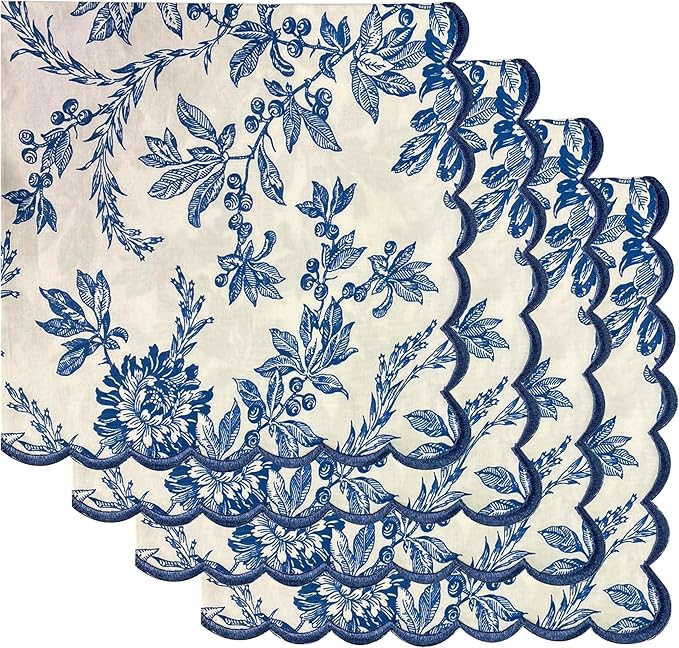 Ridhi Incremental Blue Hand Block Print Napkins 18" x 18" Set of 4 Reusable by Ridhi