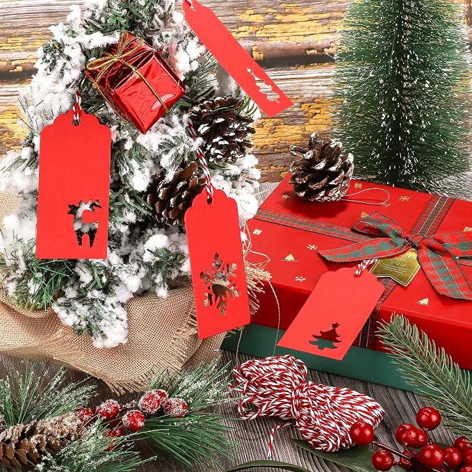 Aneco 150 Pieces Christmas Paper Gift Tags Red Kraft Tags Hang Labels Christmas - Image 4