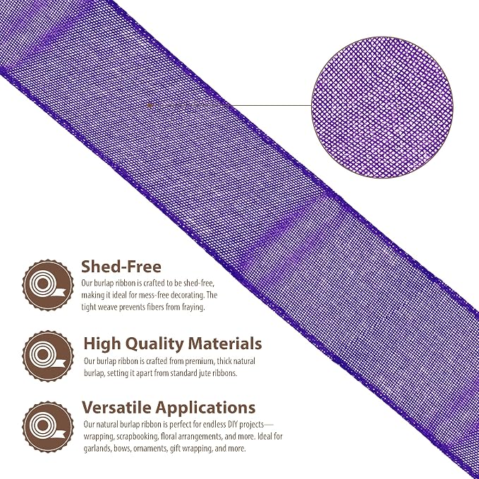 Mandala Crafts Purple Burlap Ribbon 2 Inches Wide Jute Ribbons - Image 3