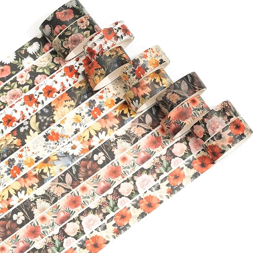 10 Rolls Blooming Flowers Washi Tape Set Floral Arts Adhesive Tapes Colorful - Image 2