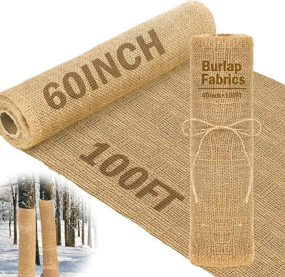Buryeah 60 Inch x 100 ft Burlap Fabrics Roll Natural Jute Burlap Tree Wraps by Buryeah